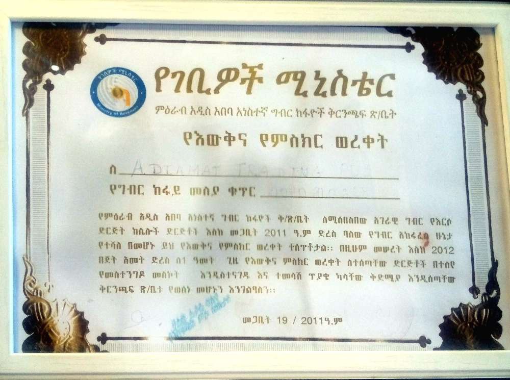 Ministry of Revenue Ethiopia testimonial document